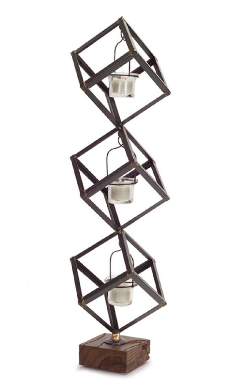 Melrose 24" Decorative Stacked Boxes on Wood Base Votive Candle Holder